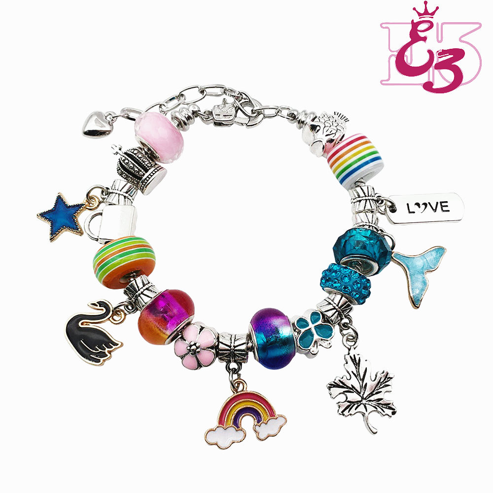 Pulsera de aleación con corona de cuentas de gran agujero con corte de cristal y cadena serpentina E3 DIY, juego de colores fijos a juego 