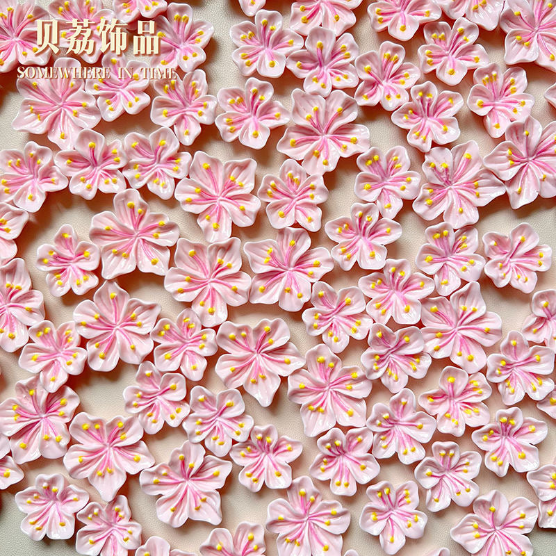 Pink peach blossom resin accessories diy cream glue mobile phone case pink hairpin head rope simulated cherry blossom decoration material