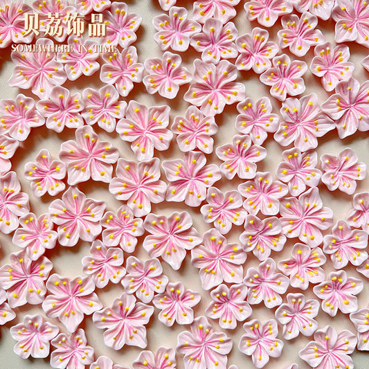 Pink peach blossom resin accessories diy cream glue mobile phone case pink hairpin head rope simulated cherry blossom decoration material